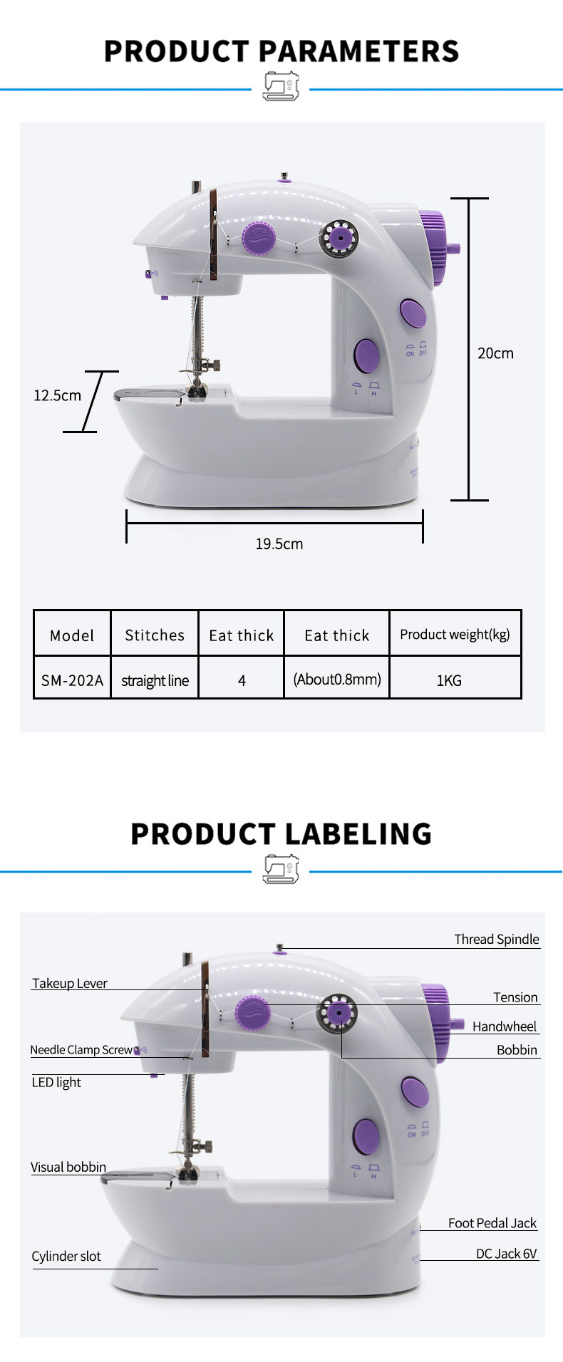 Max. Sewing Thickness 1.6mm Household Multifunction Double Thread Speed Sewing Machine