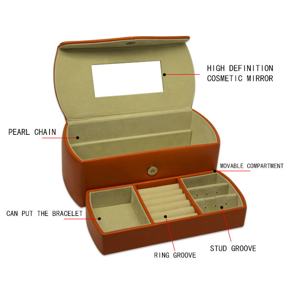 2 layers Portable MDF Divider Leather Jewelry Box