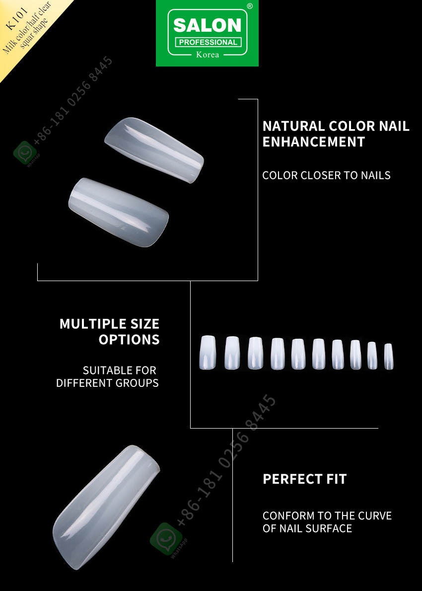 Customized Luxury Design Full Cover Artificial Nail Tips Press On Nails Milk Color Square Fake Nails