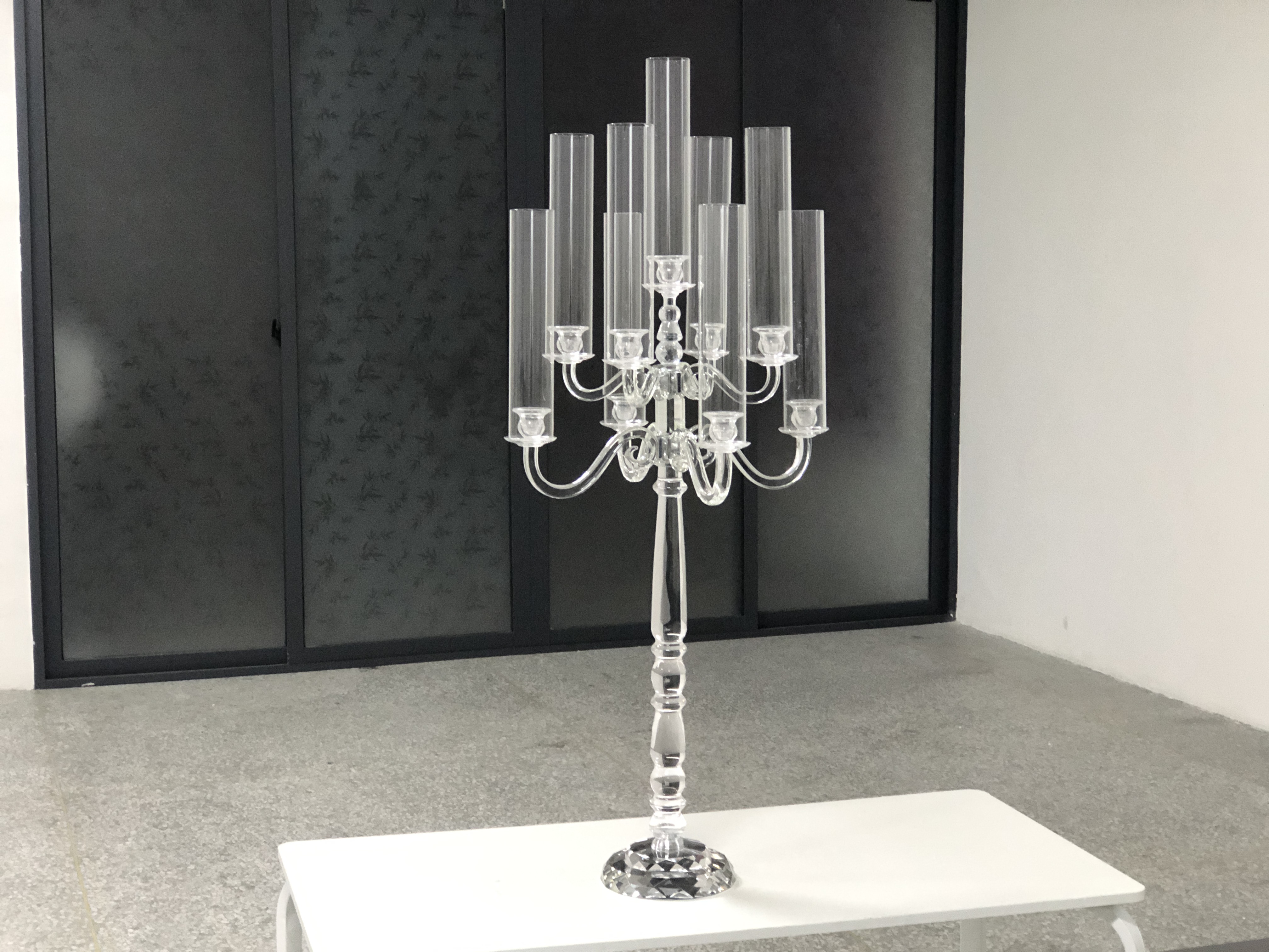 Wholesale Luxury Wedding Crystal Glass Candelabra Centerpieces 9 Arms Tall Cylinder Candelabras