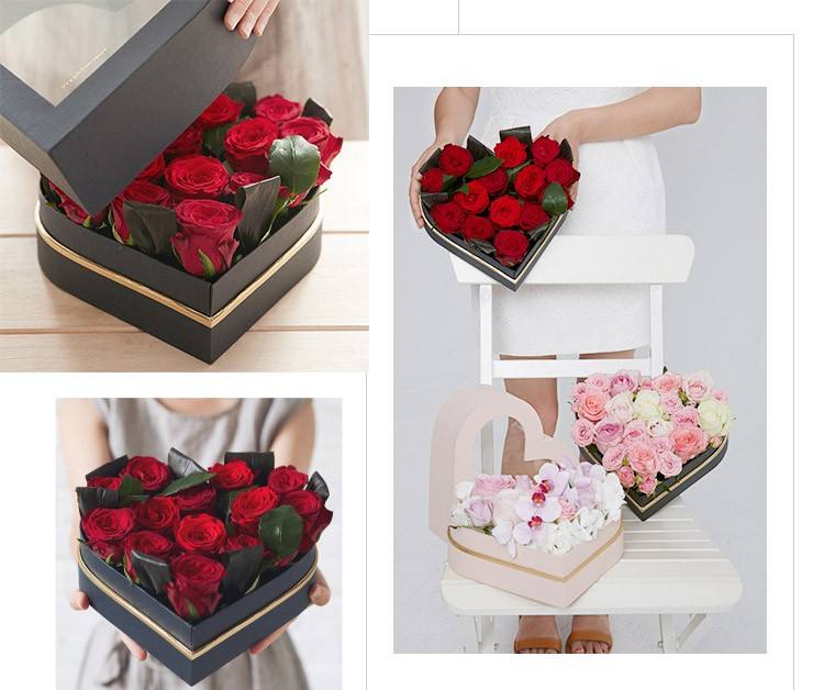 Simple Luxurious Creative Colorful Romantic Heart Flower Box Packaging with PVC Window