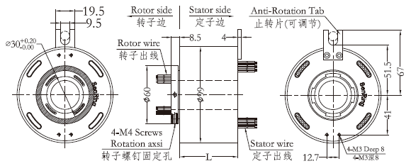 h3099 series H3099 Series(Hollow Shaft)Through Hole Slip Ring slip ring Drawing 