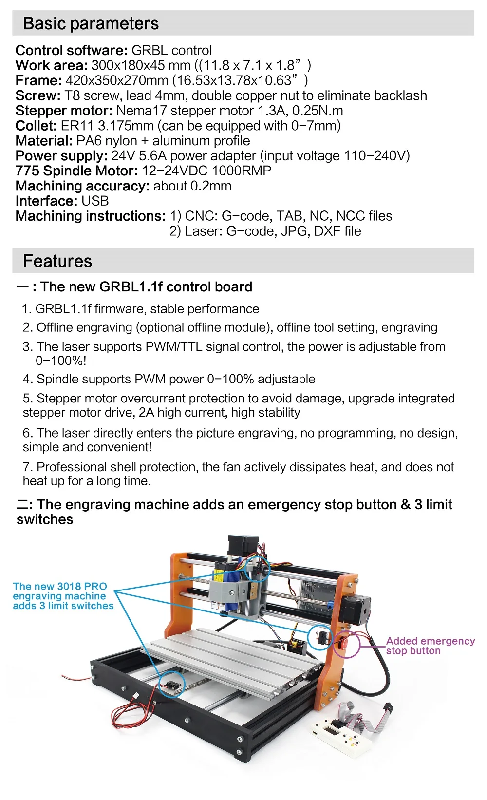 DE Ship CNC 3018 PRO Router Milling Machine GRBL Control For Wood Carving
