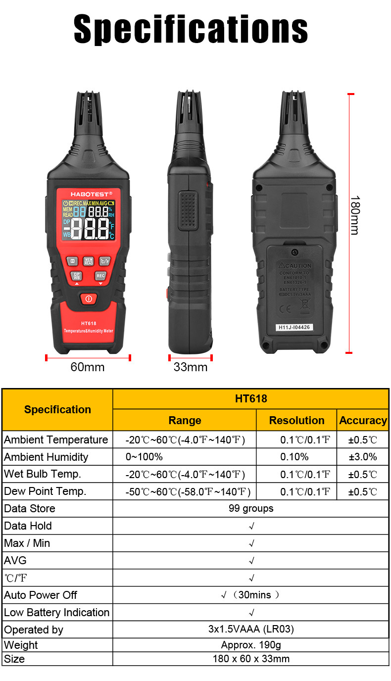 60 Degree Digital Lcd Temperature Thermometer Humidity Meter Clock