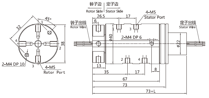 4 Passage Electrical Pnuematic Rotary Union 6~36 Circuits
