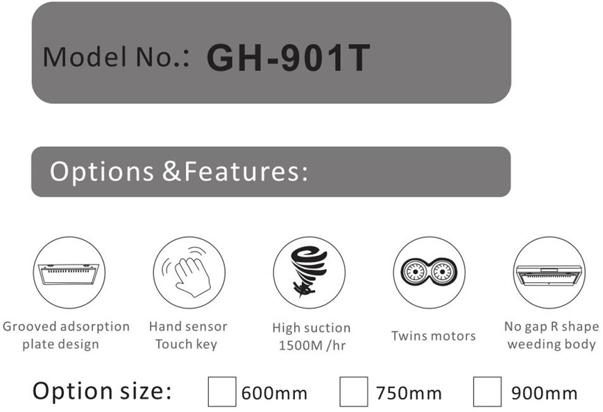 Home Appliance Large Suction Top Side Under Cabinet Range Hood Gh-901t