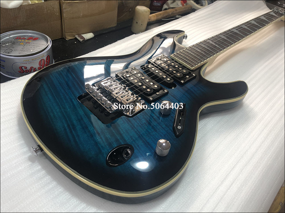 Custom 6 string electric guitar yellow tiger maple veneer rosewood fingerboard double rocking bridge free delivery