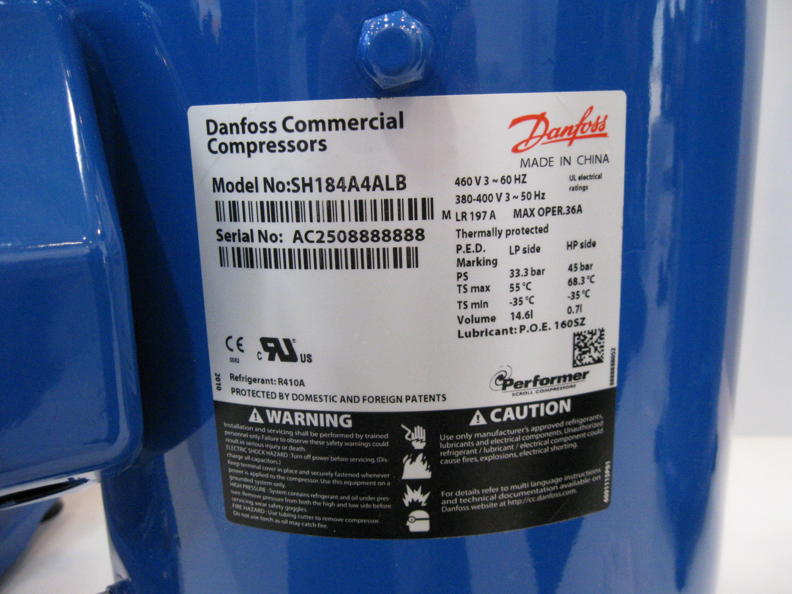 Performer​ Hermetic Refrigeration Compressor SH184A4AL R134a/R404a 380V/50HZ