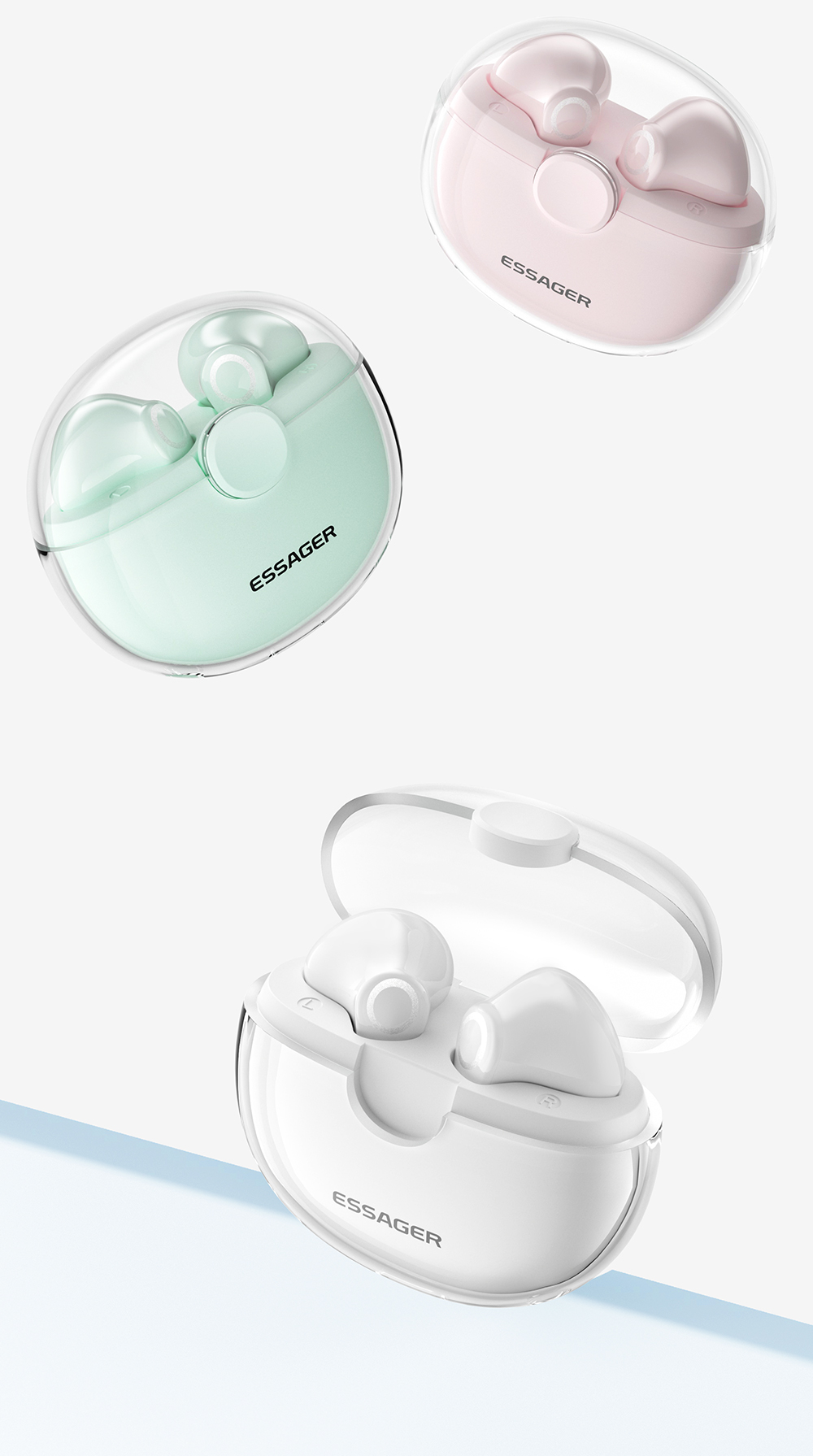 TWS Blue Tooth BT Wireless Headset Earphone Transparent 35mAh 300mAh For Ip Android