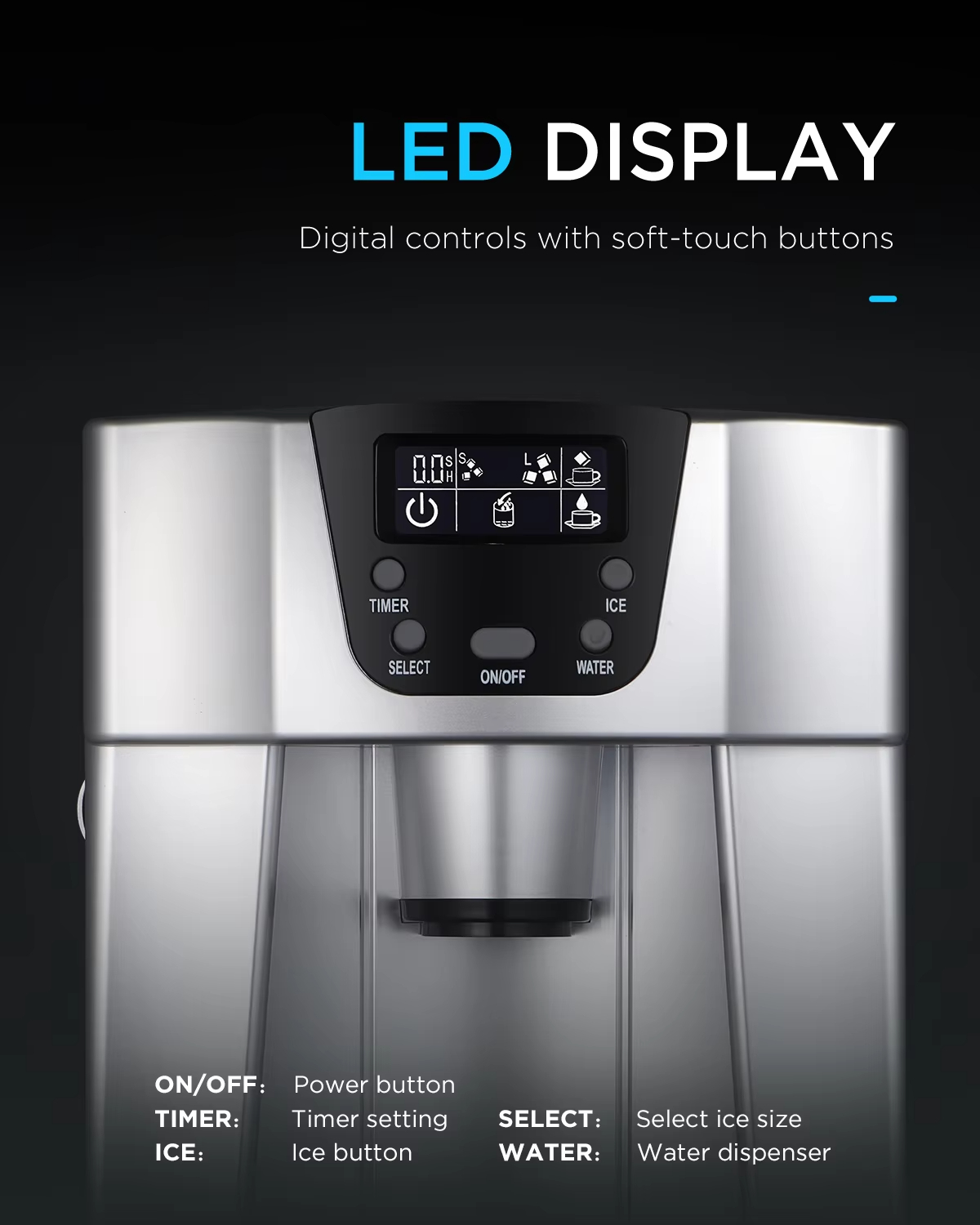 UV printing 2 in 1 Water Dispenser 20kg Bullet Ice Making Small Home Commercial Ice Maker Machines for Business Automatic
