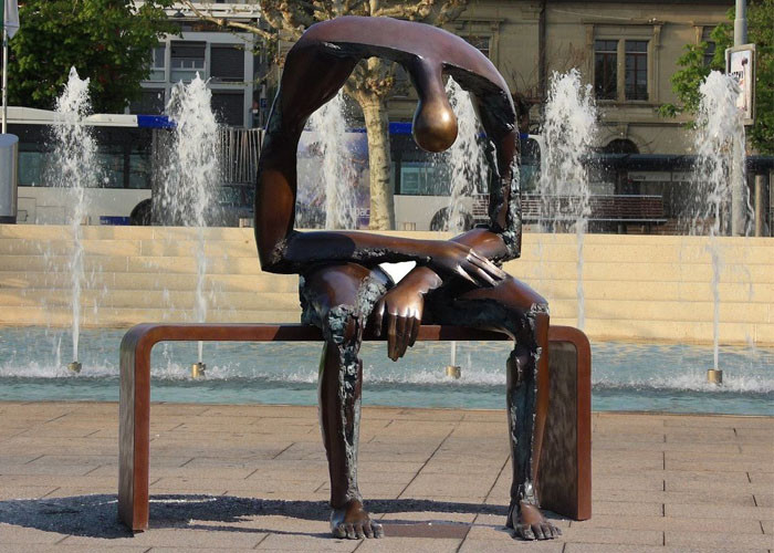 Life Size Casting Bronze Man Sitting On Bench Statue