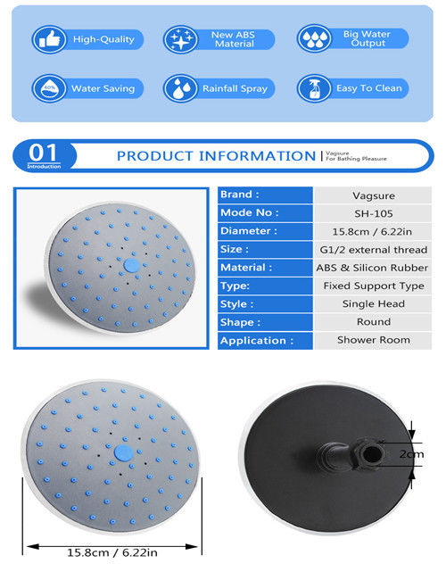 Grey Color Overhead Rainfall Shower Head For Shower Cabin / Steam Shower Room