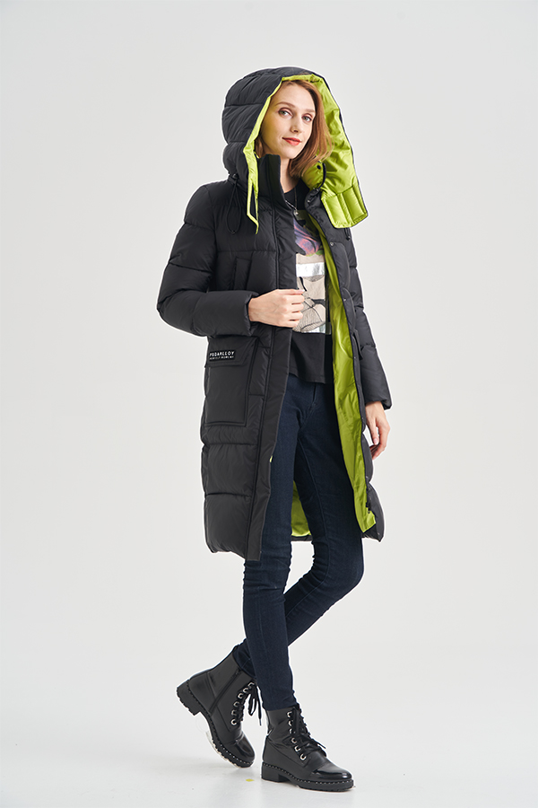 FODARLLOY Women's Winter Down Coats Jacket Black Women's Zipper Slim Hooded Coat Female Warm Parkas Long Puffer Jacket