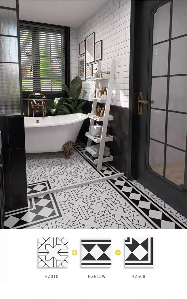Nordic INS Style Black White Glazed Porcelain Tiles 300*300mm For Floor And Interior Wall