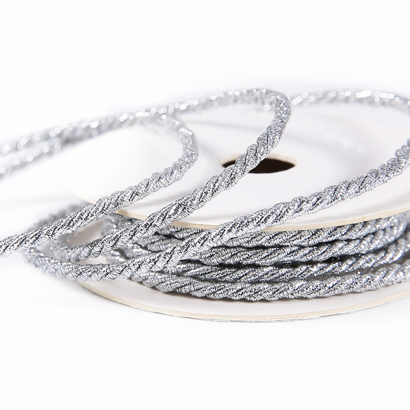 Gold Silver Braided Polyester Rope Twisted 5mm 3 Strands Rope