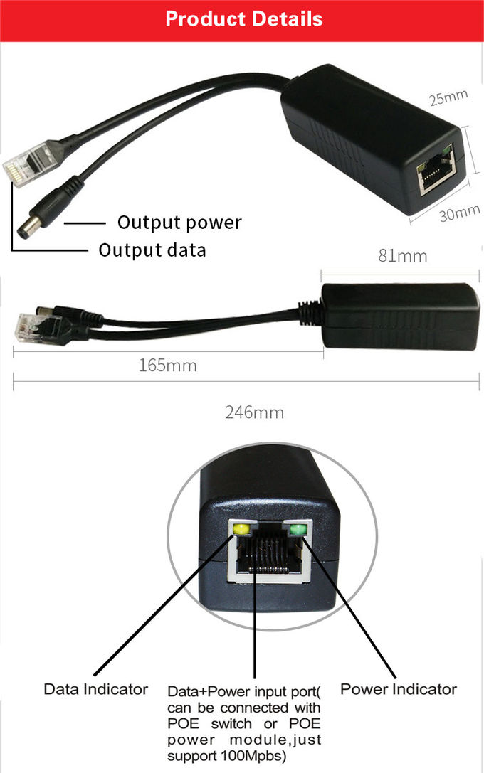 10/100M 48V to 12V Active Isolated PoE Splitter IEEE802.3af/at for POE switch and IP Cameras