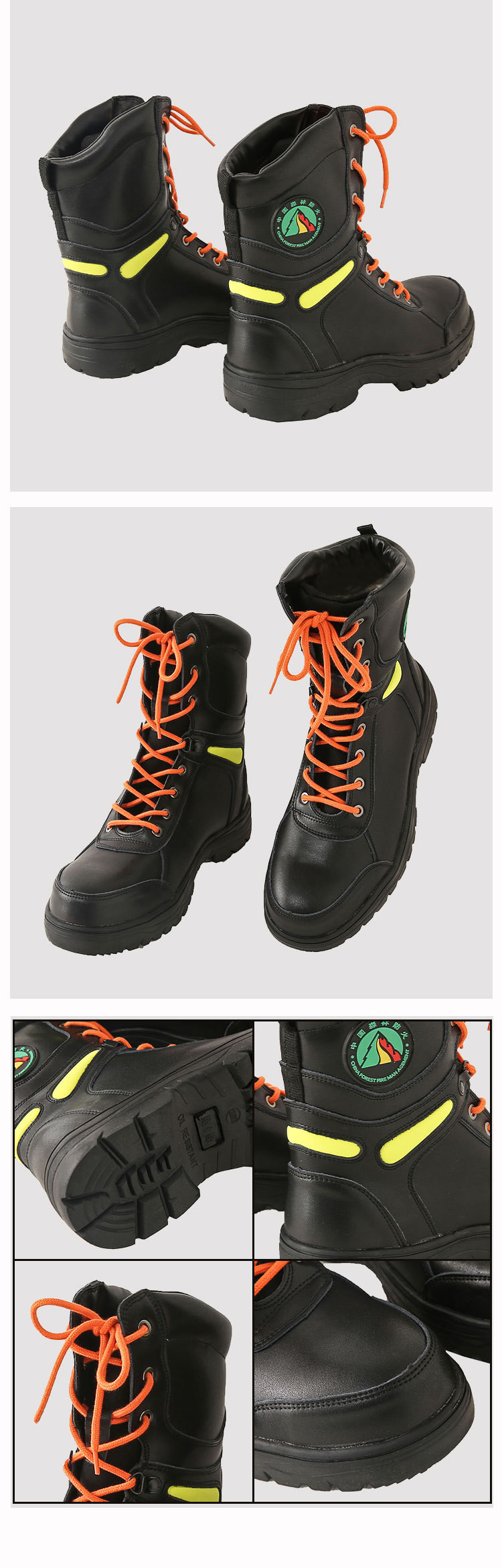 Rubber Sole Safety Boots In Black Genuine Leather For Security Work Protection