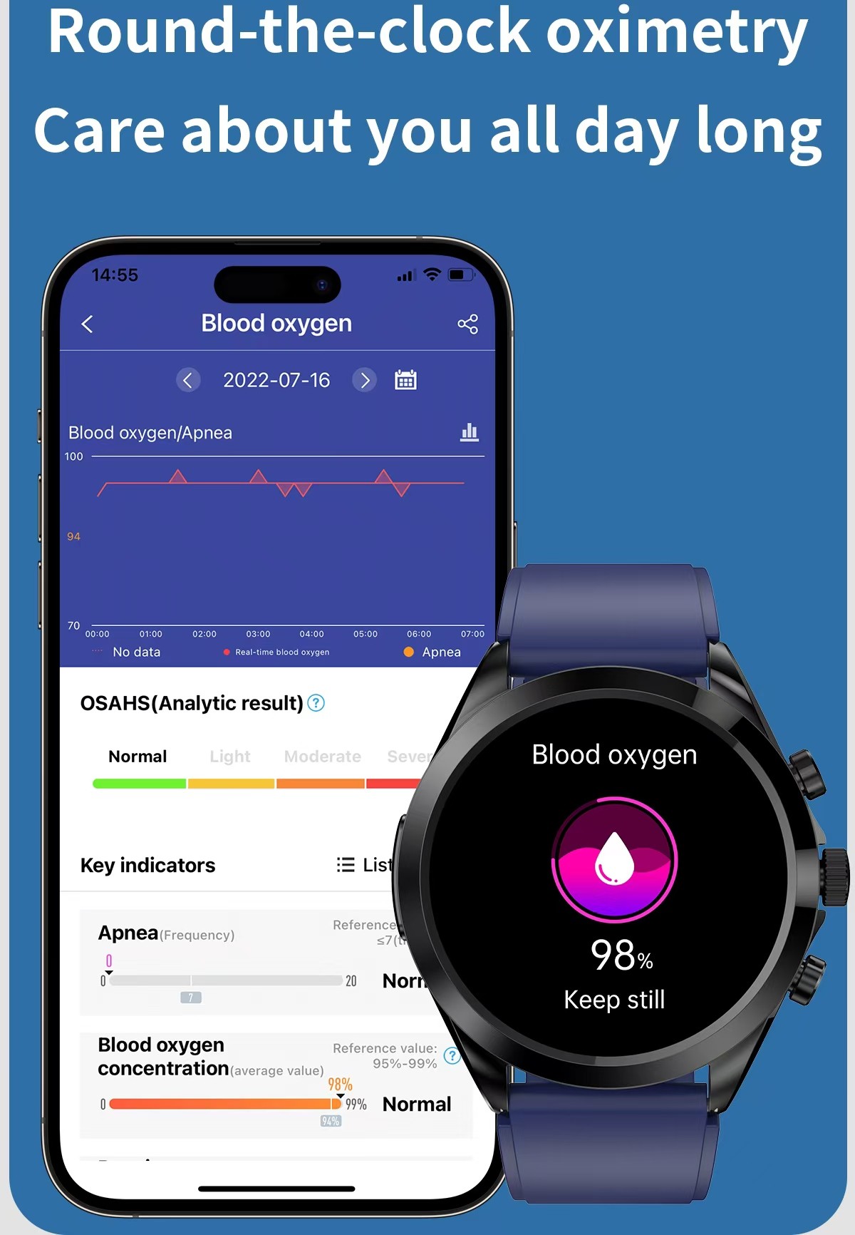 ET440 Health Monitoring Smart Watch Body Temperature Blood Pressure Sleep Monitoring