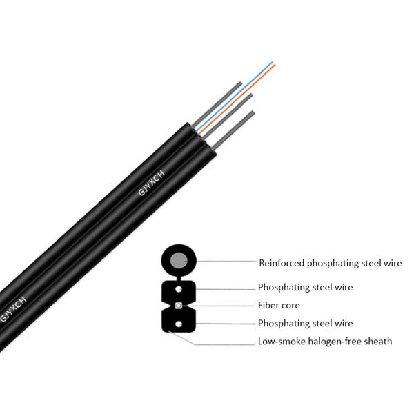 Bow Type Drop Black FTTH Fiber Optic Cable 2 Core FRP GJYXCH