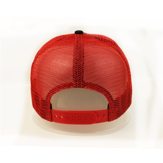 Anniversary Red Mesh 5 Panel Trucker Cap Custom Logo 3D Letter Embroidery Blank