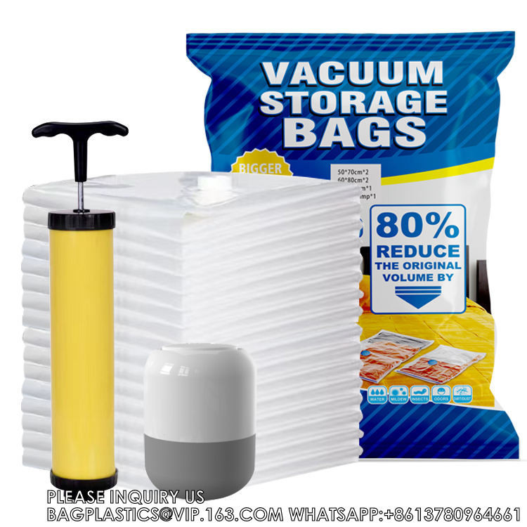 Big Size Space Saving Compressed Polyester Vacuum Storage Bags Combo 12 Pack Foldable For Clothing With Hand Pump