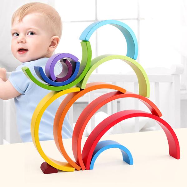 Baby Soft Rainbow Kids Fine Motor Training Building Blocks Tower Toy Silicone