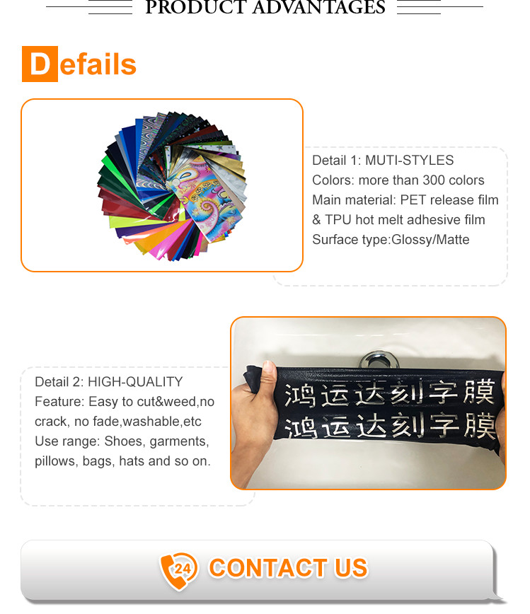 custom Width 50cm 100cm Heat Transfer Vinyl Film For Clothing Hat Bag