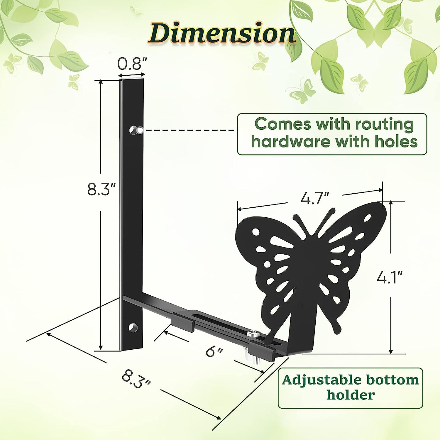 Metal Window Box Holder with Adjustable Size 6 to 12 Inches and Butterfly Design