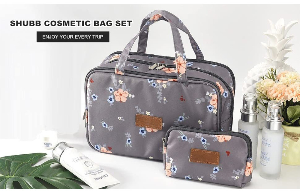 Women Zippered Floral Nylon Toiletry Bags For Travel