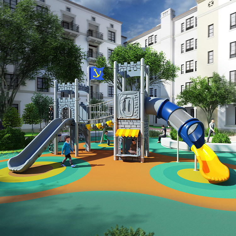 LLDPE Plastic Galvanized Steel Outdoor Playground Slide Anti Crack