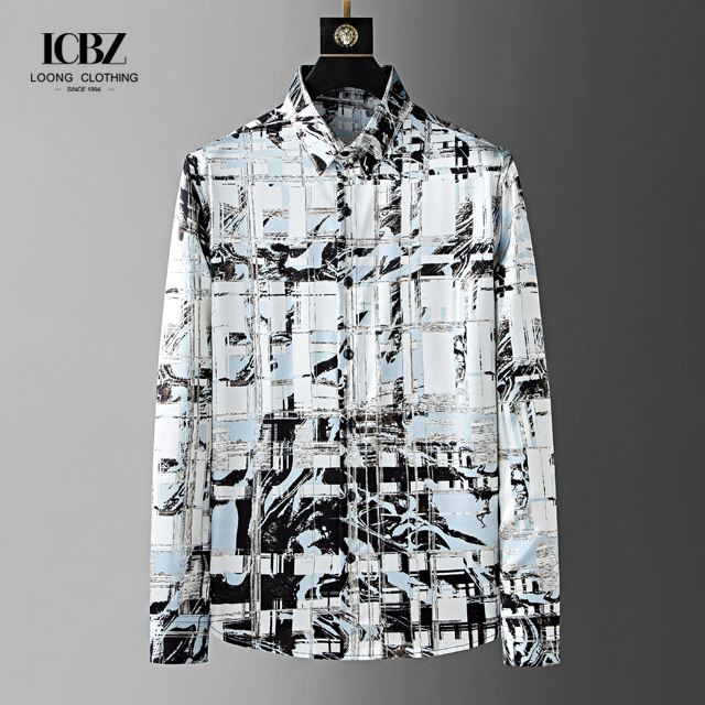 Customized Logo Mens Luxury Printed Cotton Plus Size Printed Long Sleeve Crop Shirt
