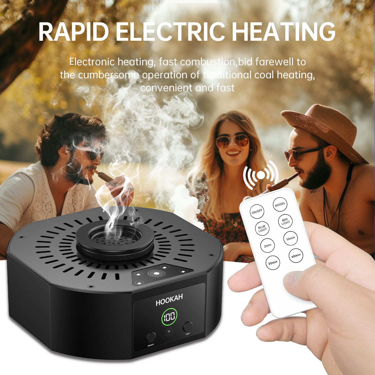Black Electric Shisha Hookah Bowl with Temperature Adjustable LED and Unique Design