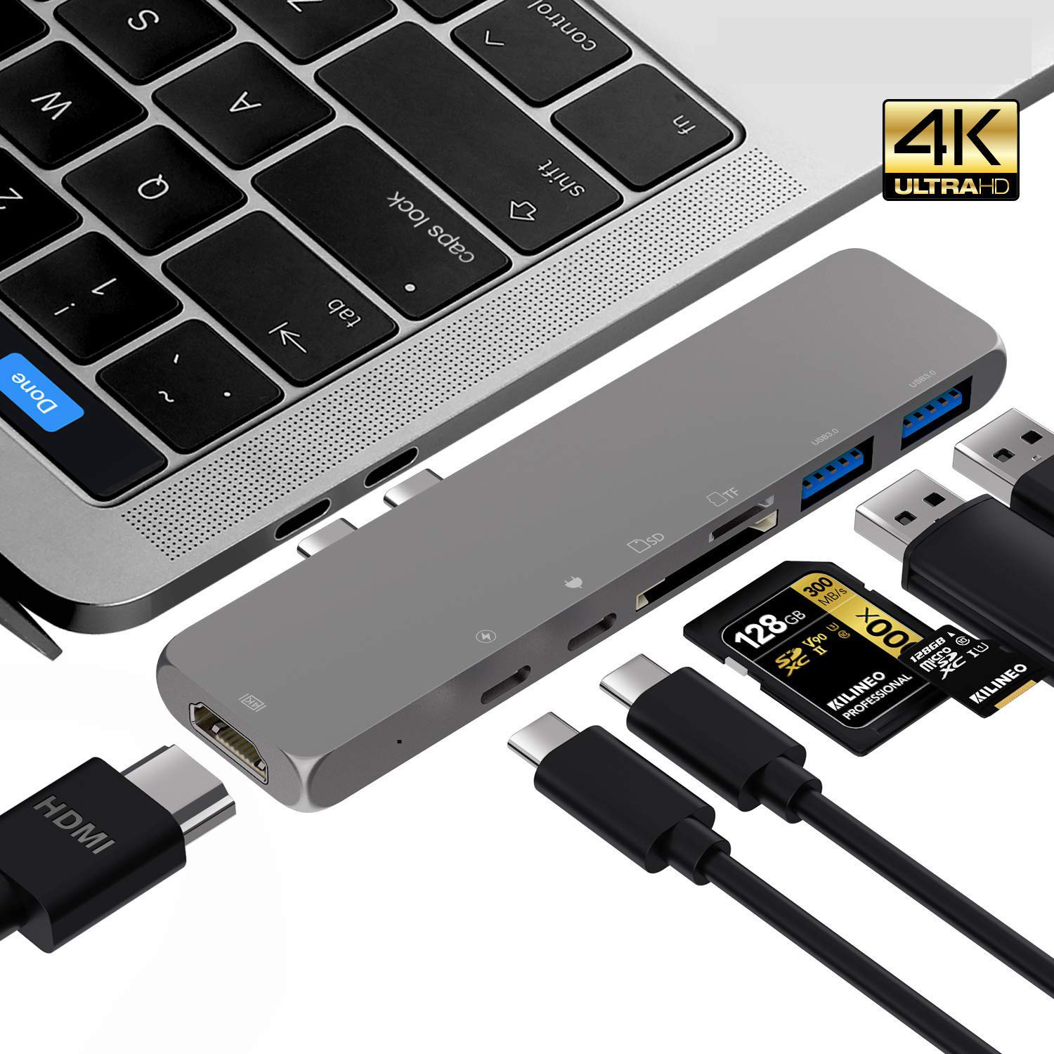 Amazon 2018 Aluminum Thunderbolt 3 USB-C Hub USB Driver 7 Ports Dual Type C Hub 4K Type C 100W PD charging