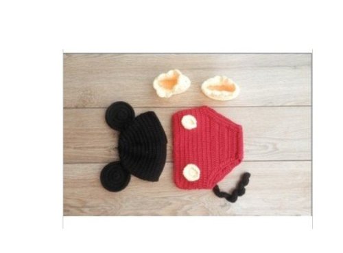 Black Yellow Mickey Mouse Baby Costume Crochet Beanie Shorts Shoes Animal Hat Cap Photo