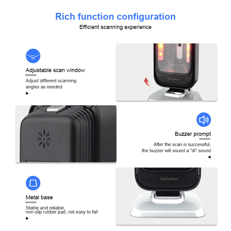 Desktop Omnidirectional Barcode Scanner 2D Hands Free USB Wired Automatic Image Sensing