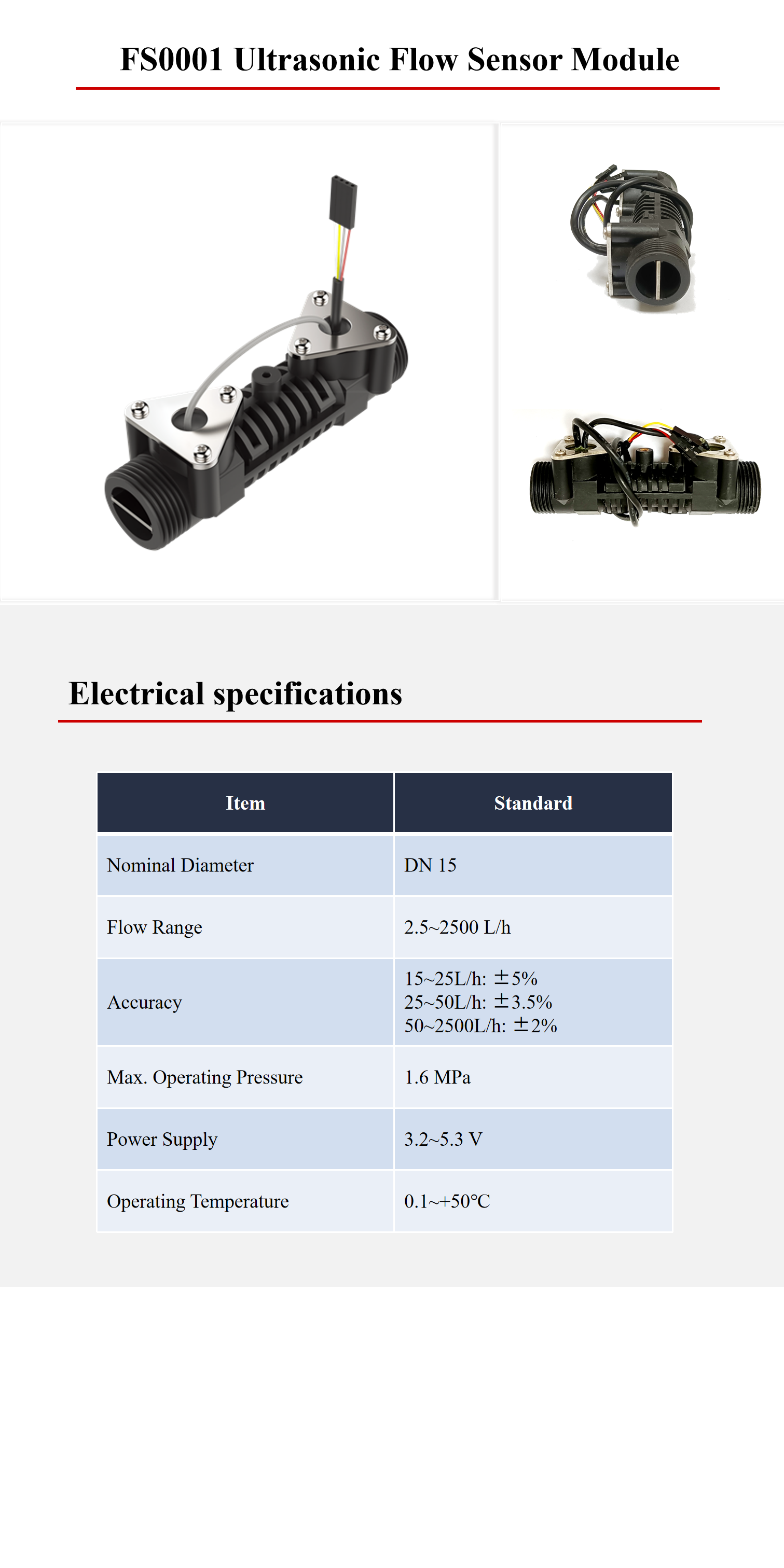 3.3V - 5.3V Ultrasonic Flow Sensor Module DN15 Ultrasonic Transceiver
