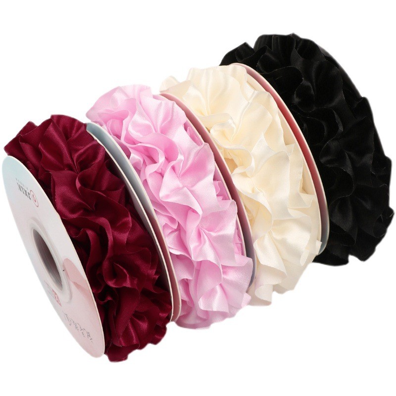 4.0cm*4.5m Wrinkled Edge Polyester Ribbon For Flower Packing
