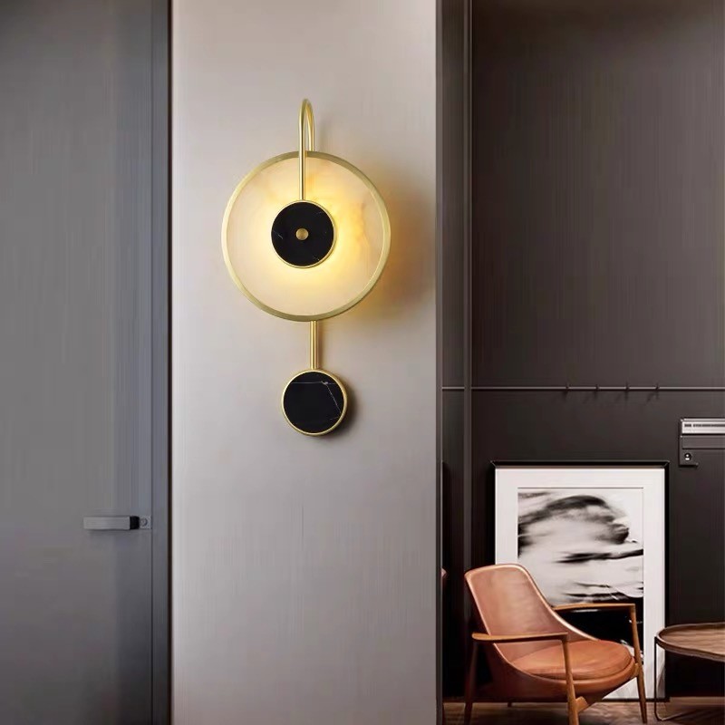 White marble led round and long and plating gold wall lamp for hotel