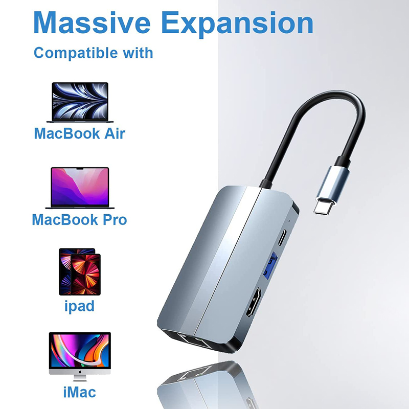 12-In-1 USB C Adapter OEM Multiport Hub with 4K HDMI USB 3.0 RJ45 Lan Ethernet
