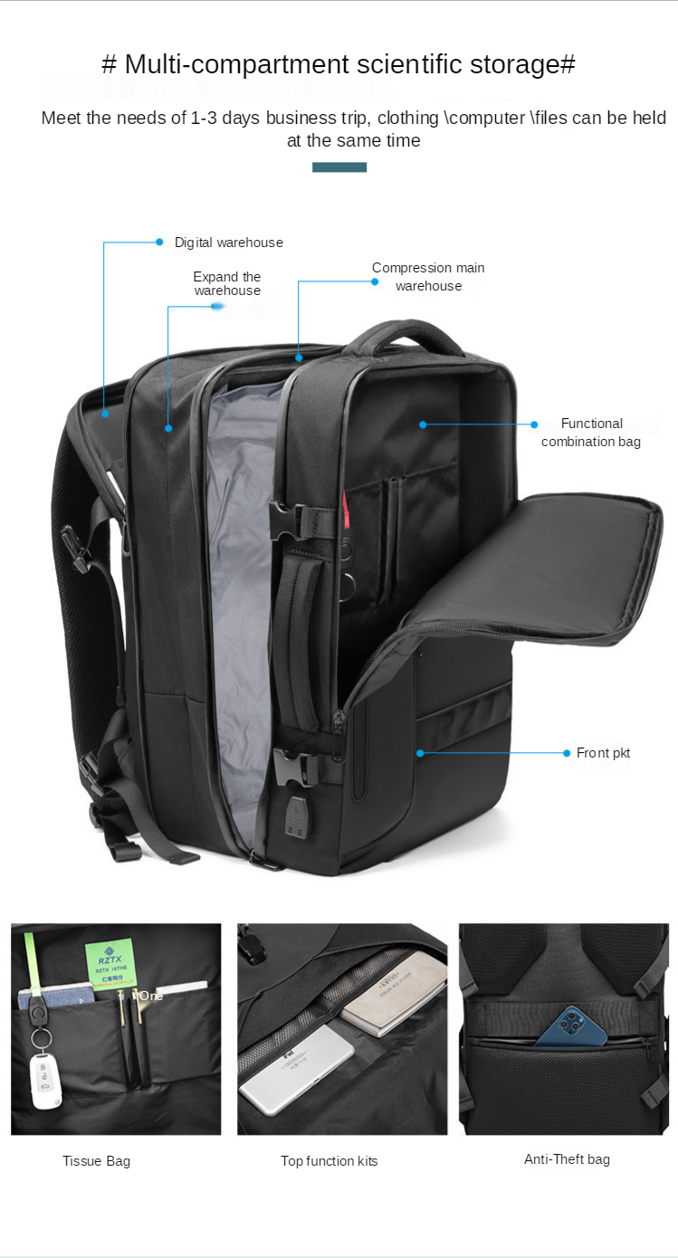 Multifunctional Airbag Men Business Backpack 600D Oxford Waterproof Backpack