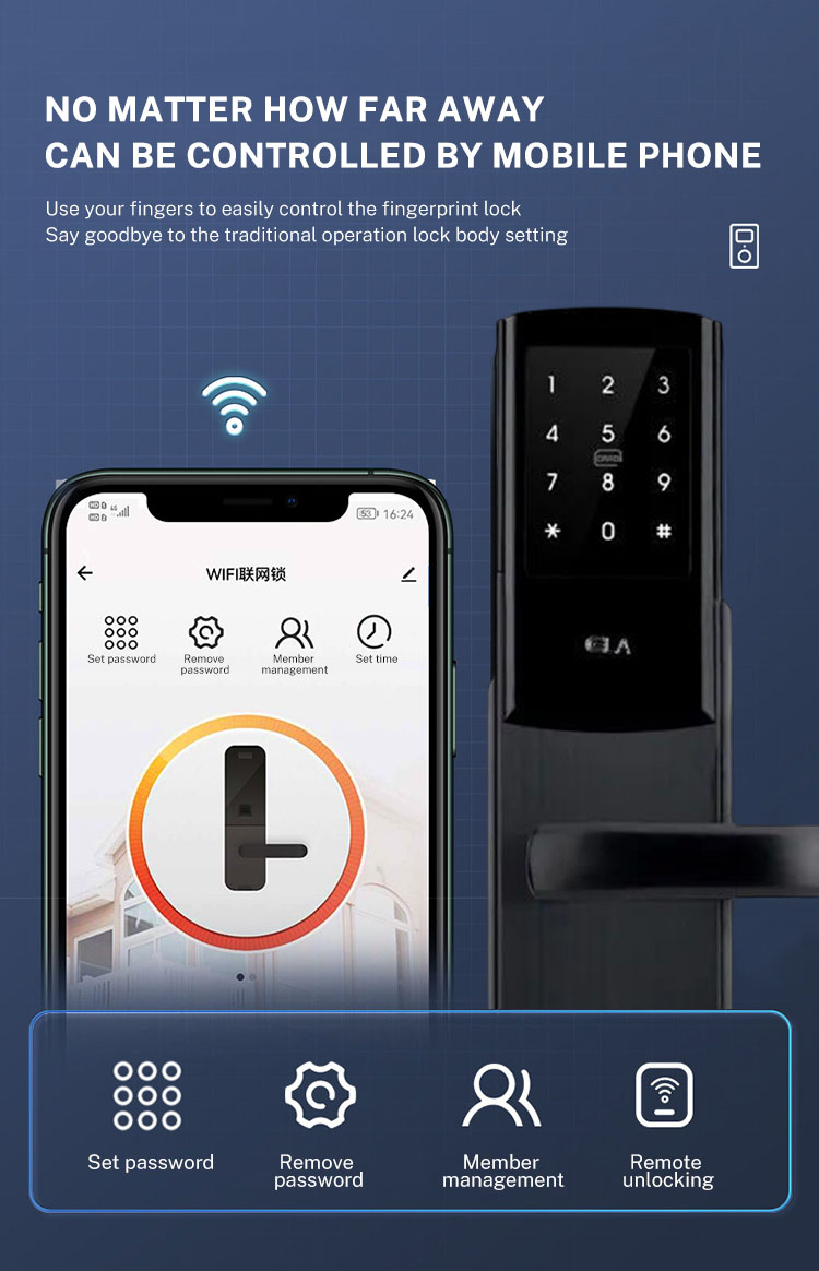 Apartment Face Recognition Smart Lock / Black Fingerprint Security Door Lock