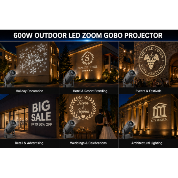750W Outdoor LED Zoom Gobo Projector IP65 Waterproof with 5-50 Zoom & 20-100m Projection for Building & Event Advertising