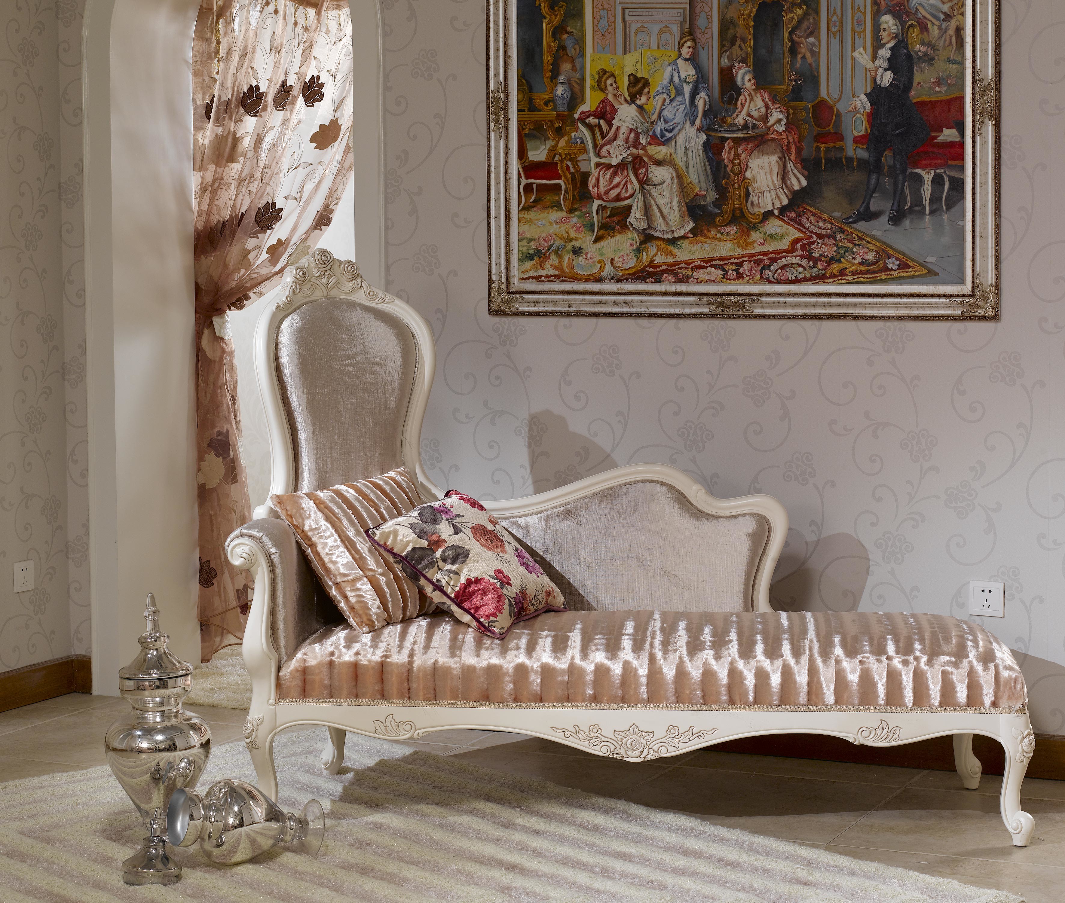 Champagne Hand Carved Luxury Chaise Lounge Chaise Lounge Sofa Flower Print