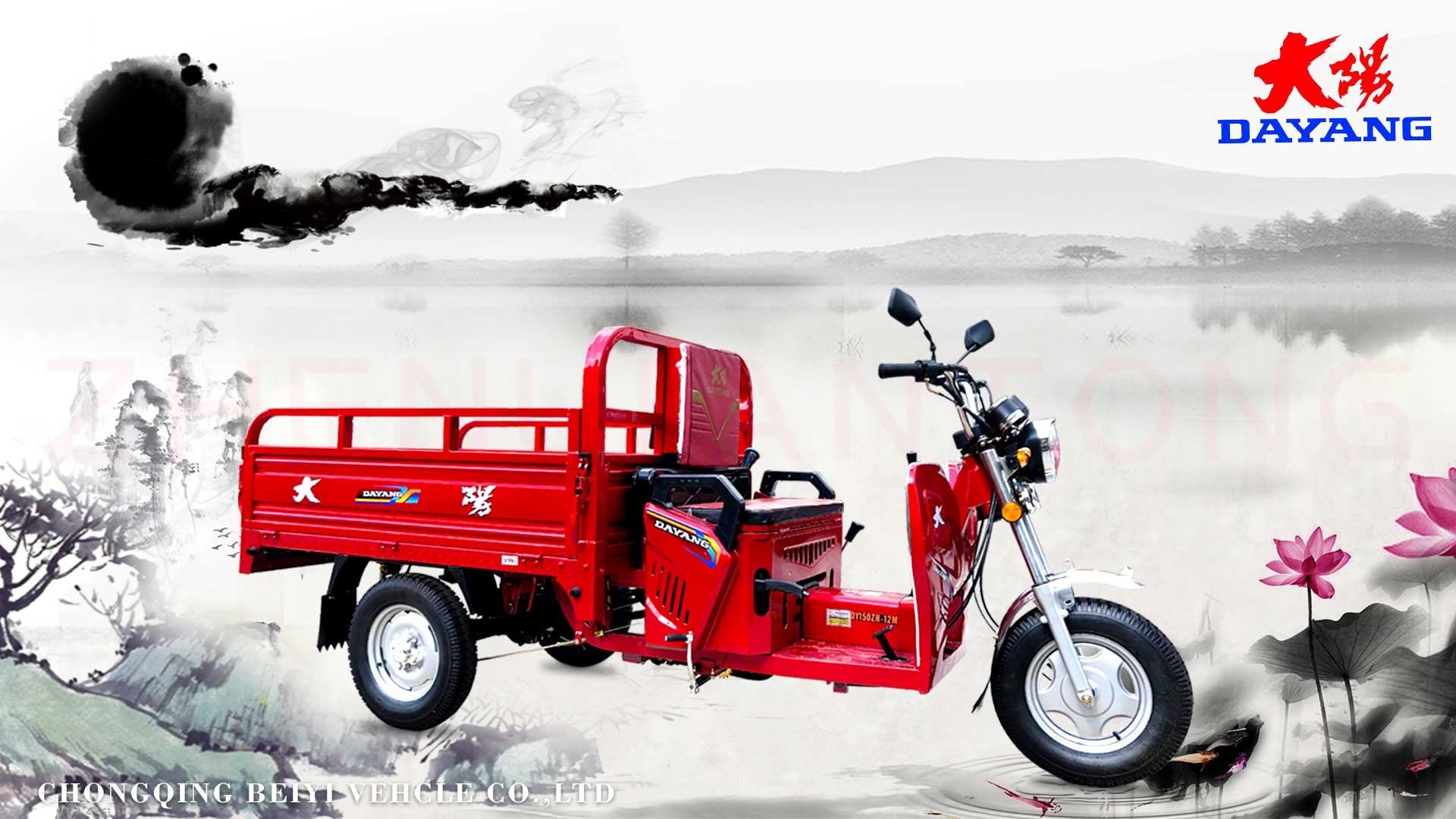 Red 201 250cc Petrol Gasoline Passenger 4.00-12 55km/h 800W CN CHO DAYANG Three Wheel Tricycle Air Cooled Engine