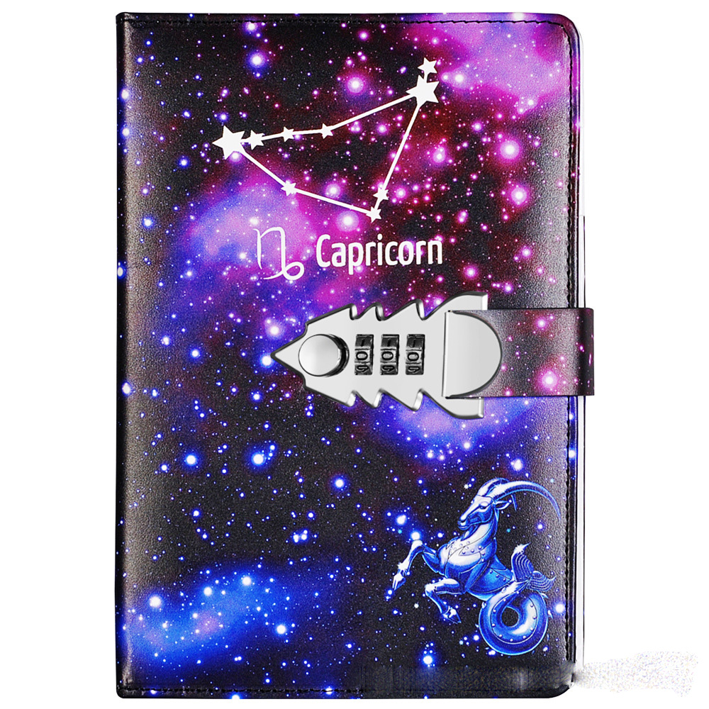 2022 Leather Lock Catch Journal Writing Schedule Notebook For Students 12 Constellation