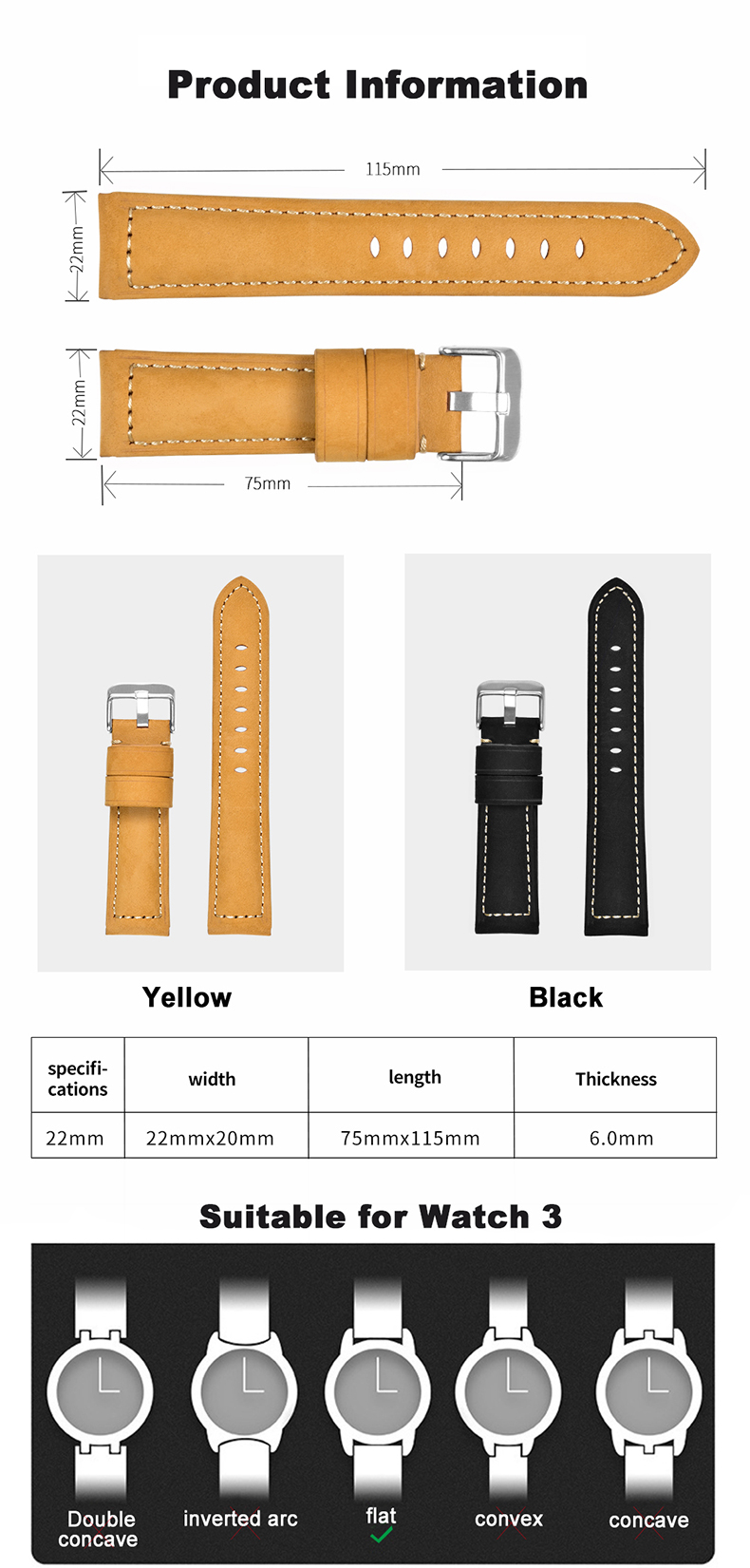 22mm 2 Piece Leather Buckle Strap OEM ODM Available