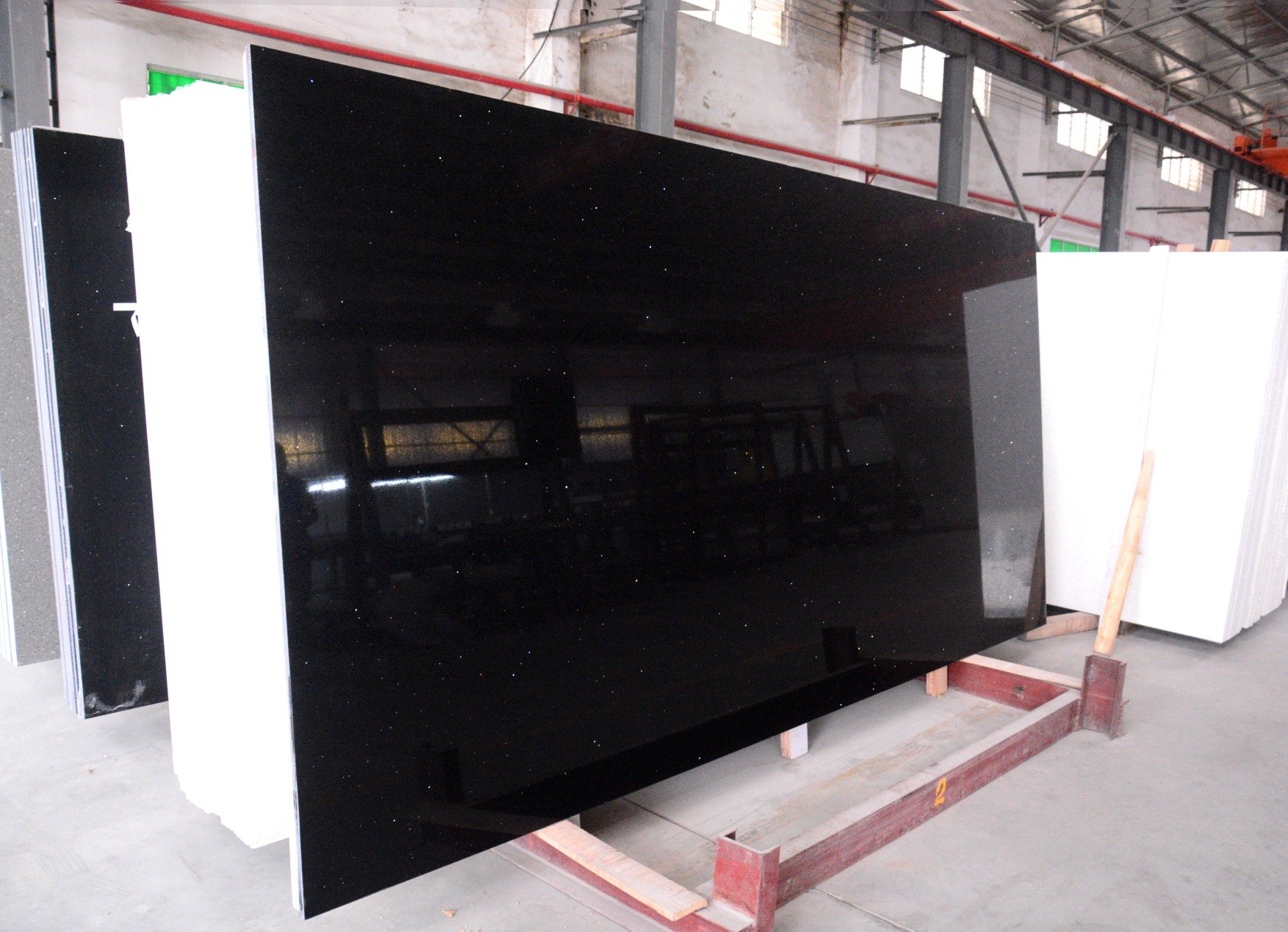 3200*1800MM Crystal Black Glass Quartz Stone With Countertop Wall Panel