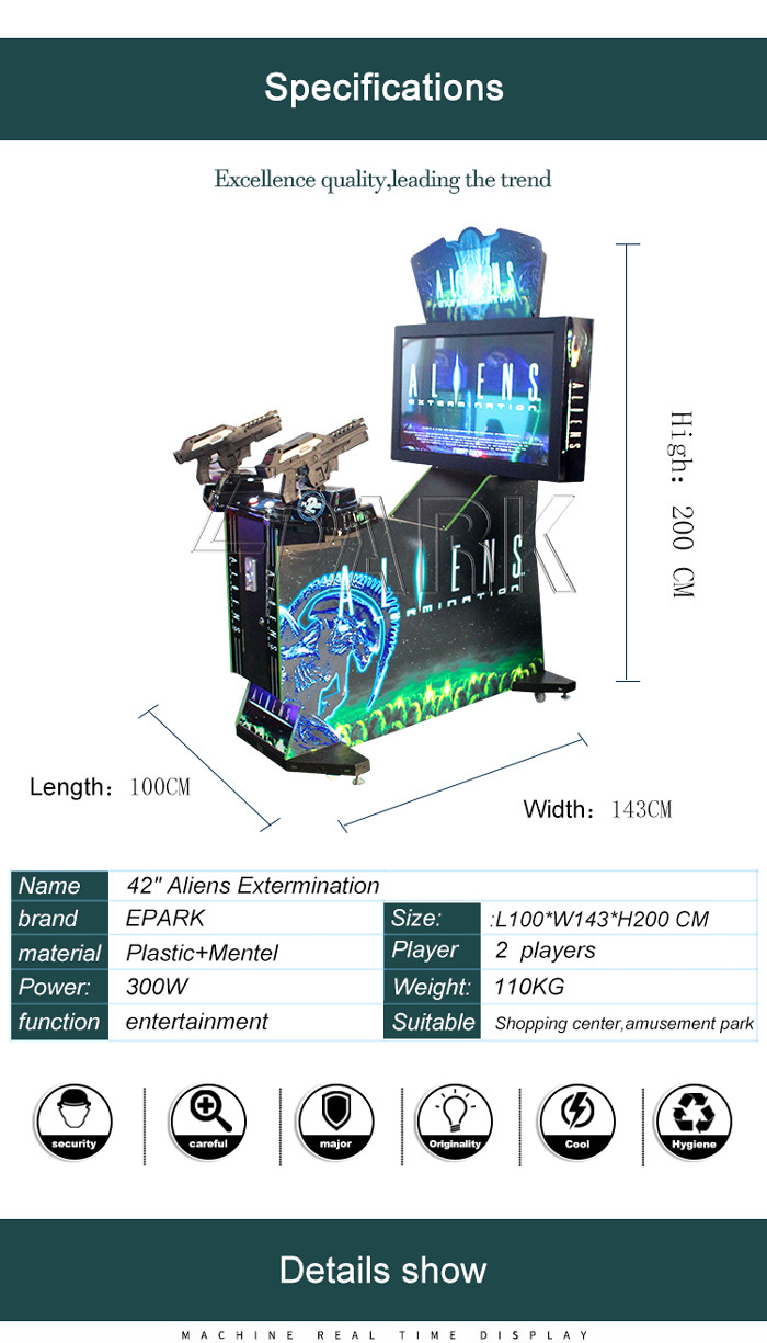 Epark Alien Themed Shooting Video Game Machine Coin Operated 1 Year Warranty
