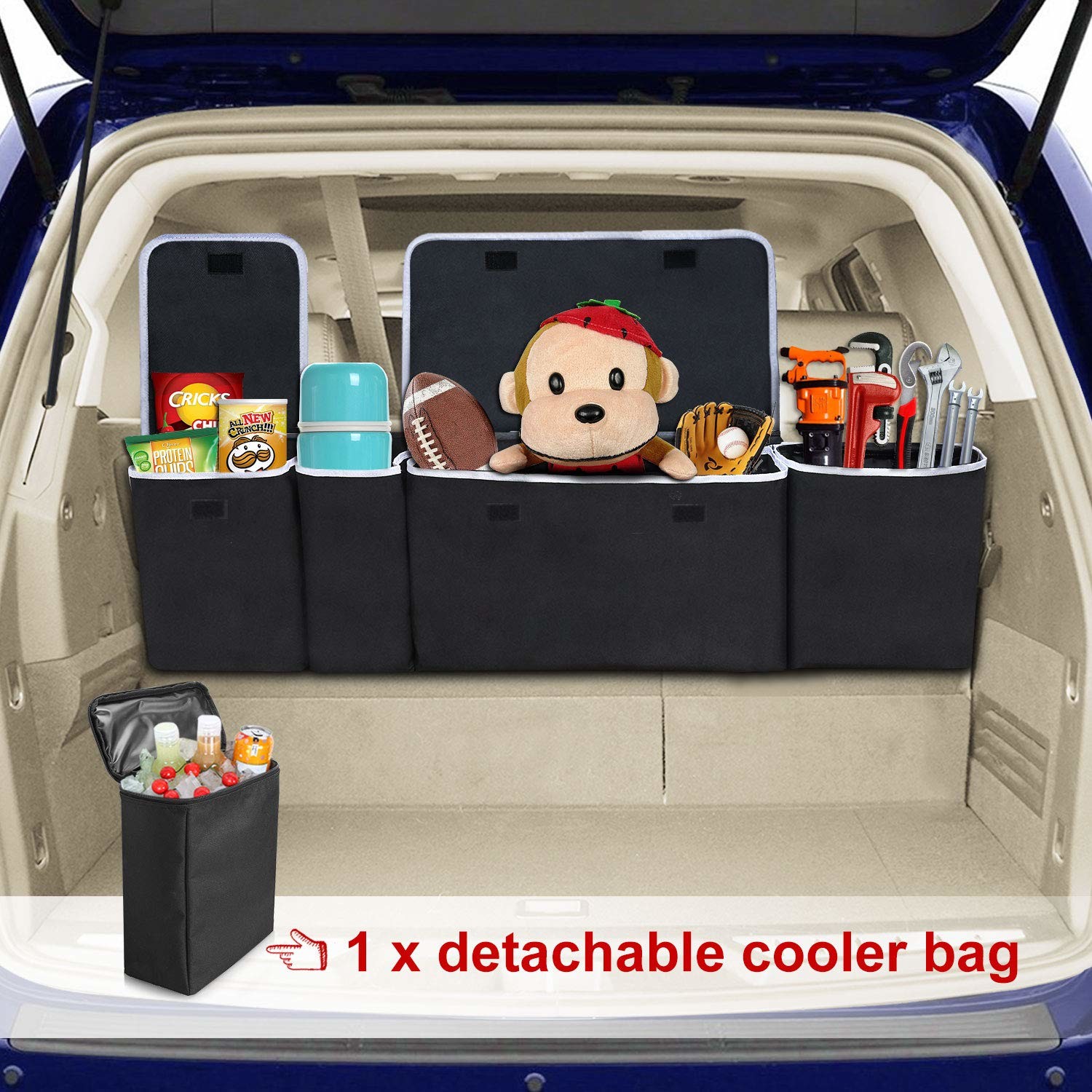 Hanging Car Trunk Organizer with Removable Cooler Collapsible Trunk Organizer with Lid