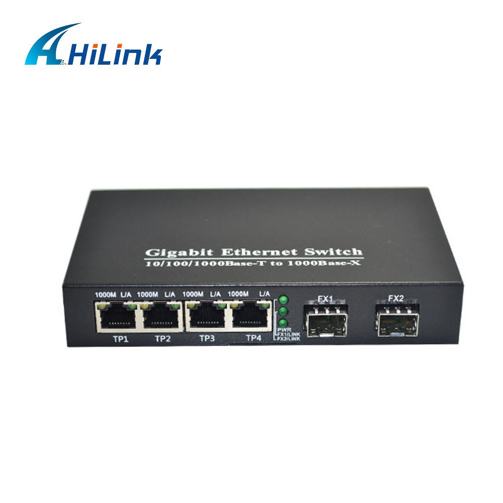 220V Gigabit Media Converter 2x1000M SFP Fx To 4x10/100/1000M Tx SM/MM Fiber